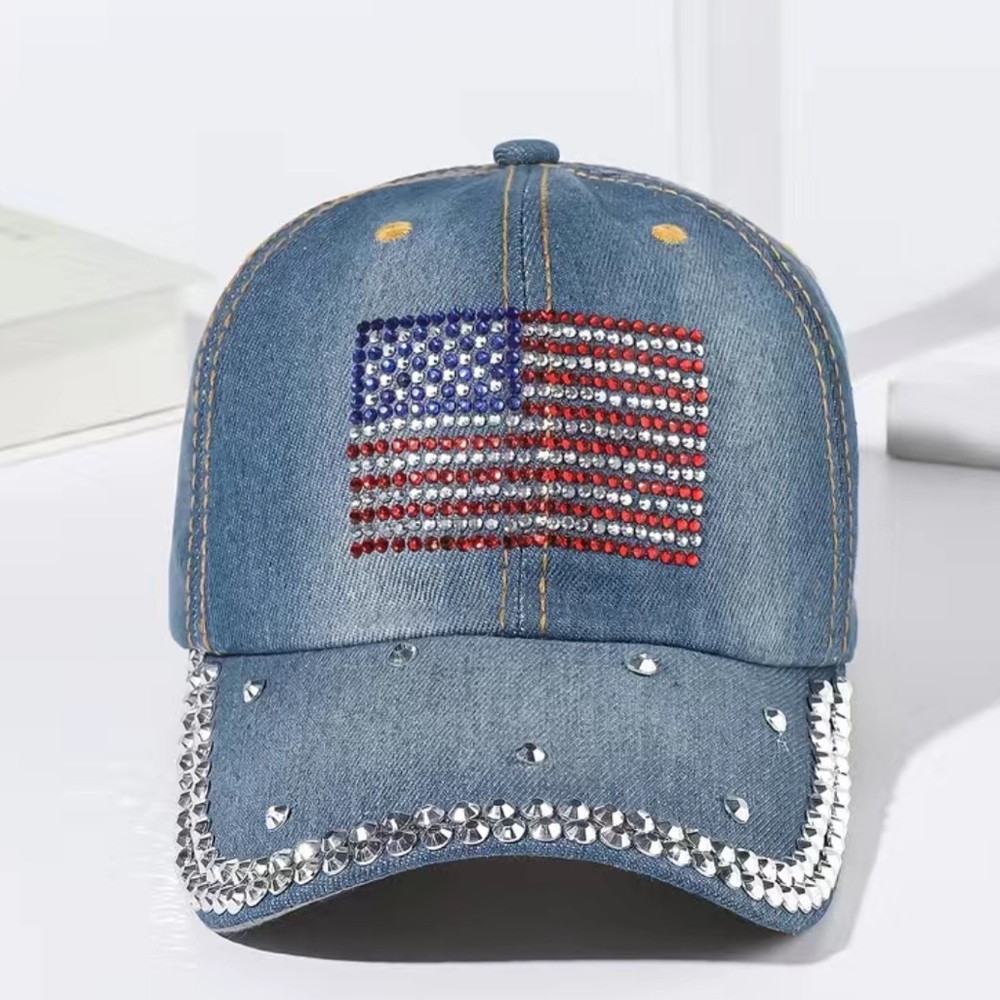 Hat Denim Blue American Flag NWT